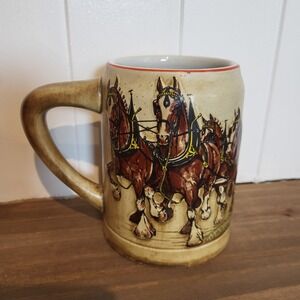 Budweiser Champion Clydesdales Holiday Ceramarte Mug Beer Stein Vintage 1980